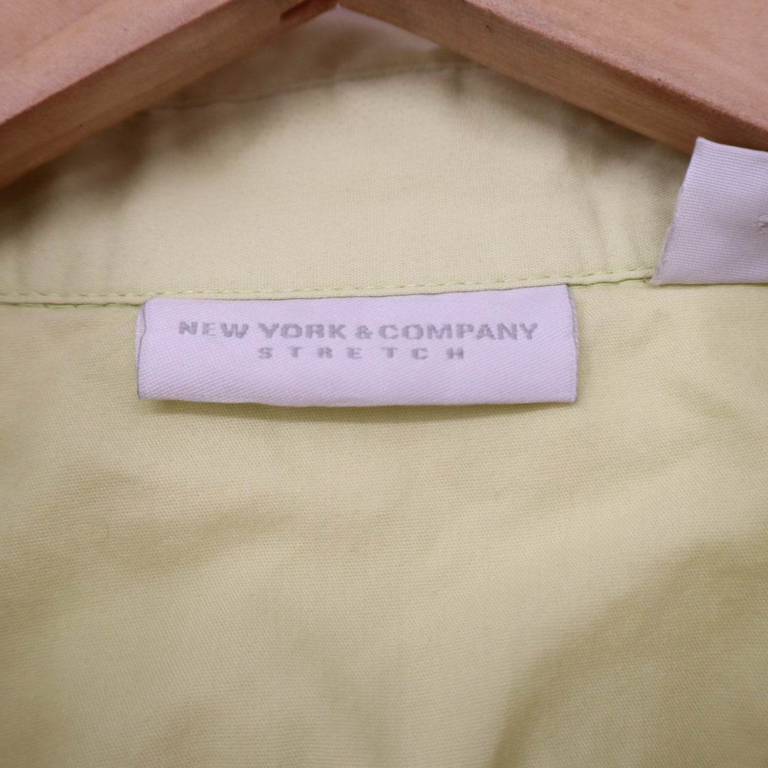 New York & Company Women Yellow Stretch Cap Sleeve Button Down Shirt Small