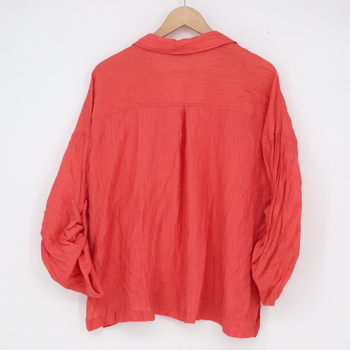 Max Studio London Coral Red Textured V-Neck Blouse XL Relaxed Fit Top