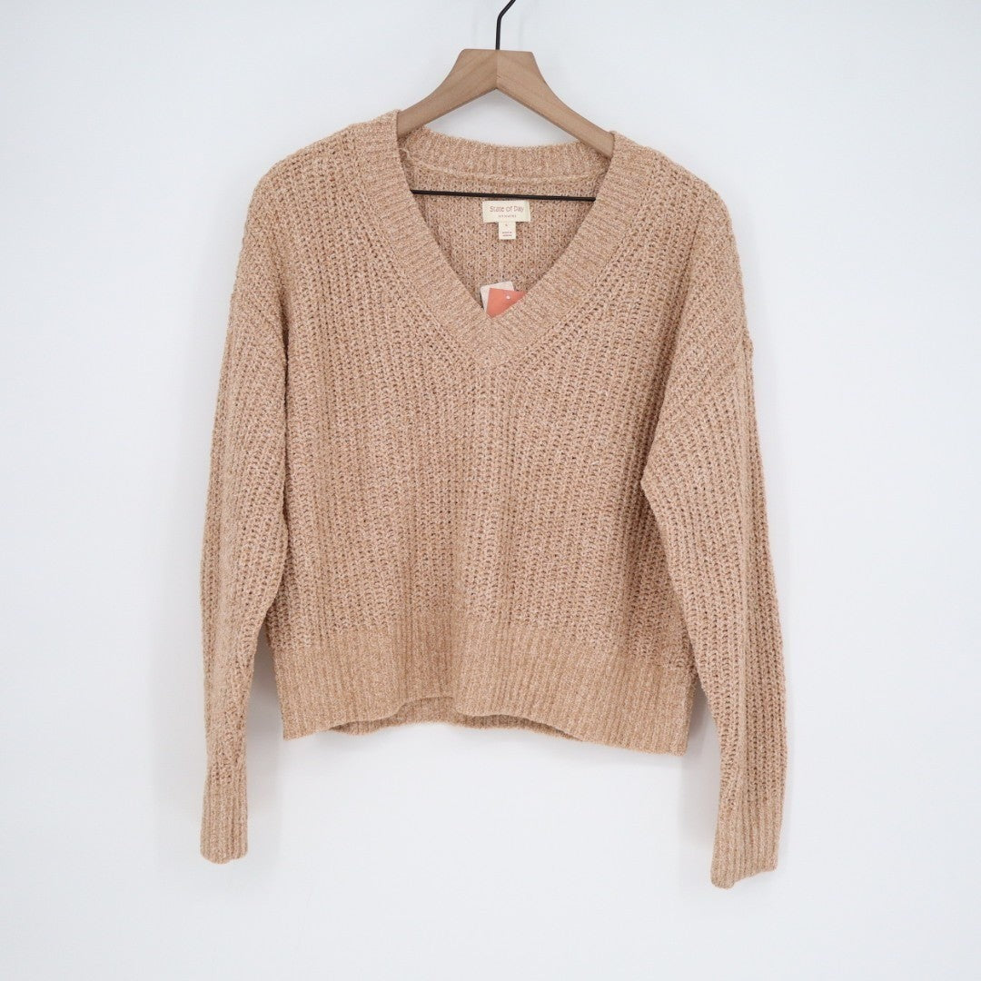 Charter Club Intimates Sweater Womens Large Brown Open Knit V-Neck Long Sleeve