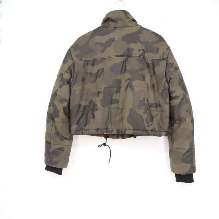 Bagatelle NYC Camo Faux Leather Cropped Puffer Jacket Green Orange Large