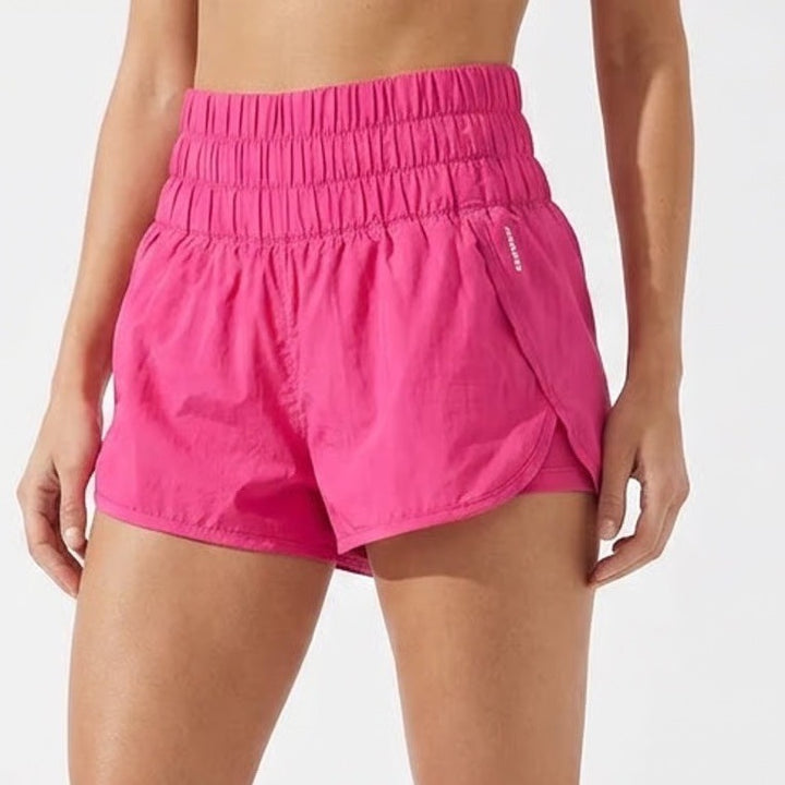 Free People Movement Way Home Shorts Pink Smocked High Waist Athletic Small
