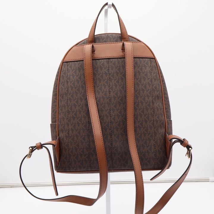 Michael Kors Abbey Medium Backpack Brown Signature Logo MK Gold Hardware Bag