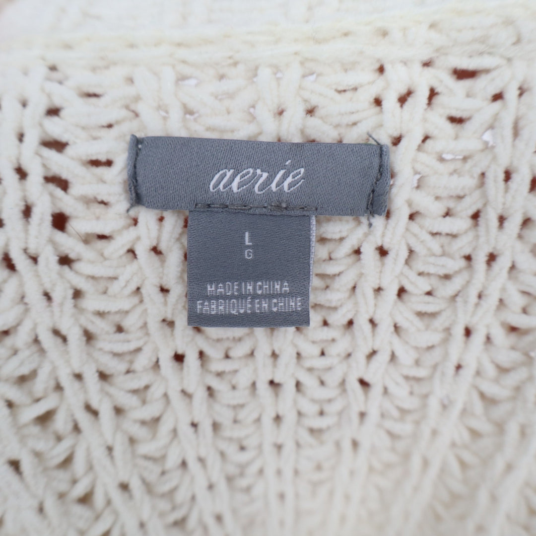 Aerie Oversized Sweater Womens Large Ivory Chunky Knit Mock Neck Pullover Cozy