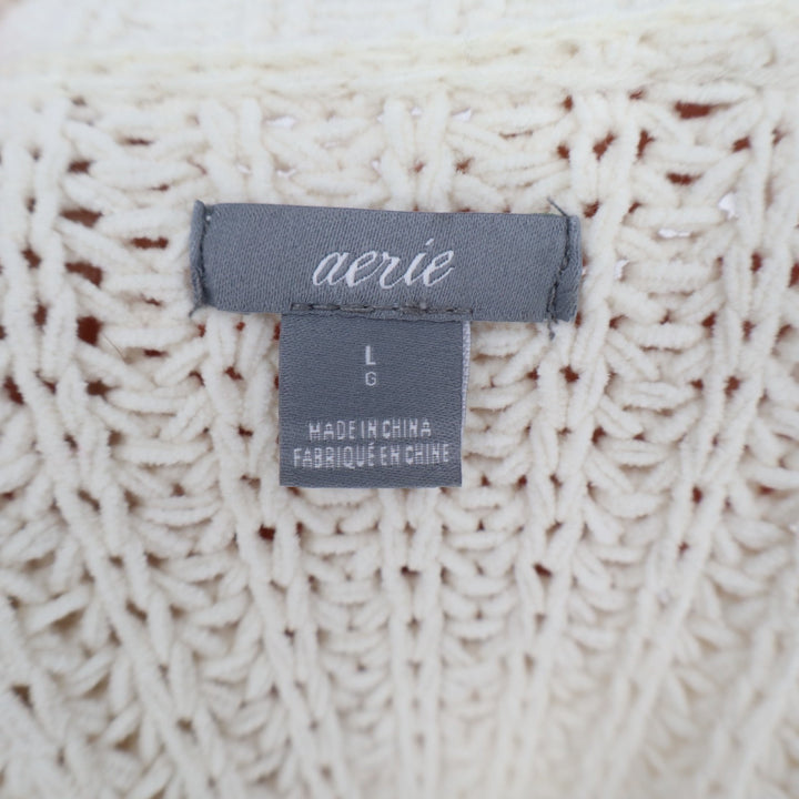 Aerie Oversized Sweater Womens Large Ivory Chunky Knit Mock Neck Pullover Cozy