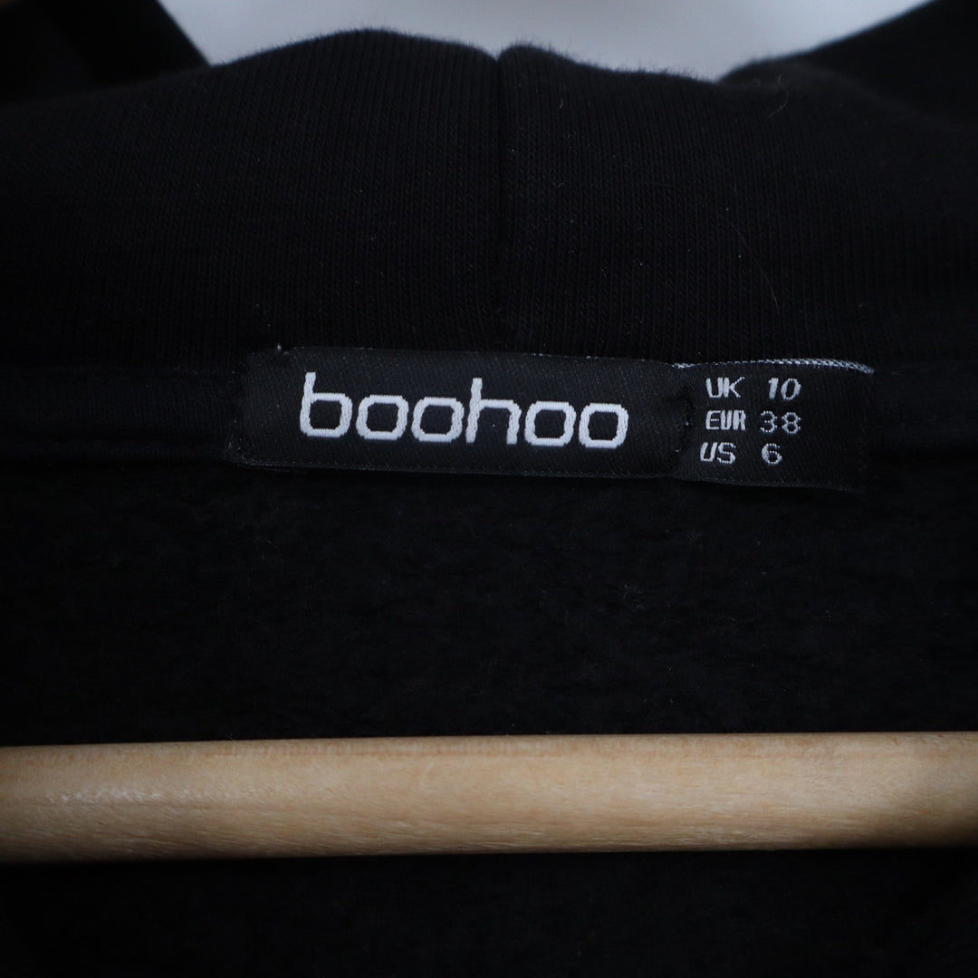Boohoo Womens Black Cropped Cargo Hoodie Sweatshirt Size 6 Cotton Official