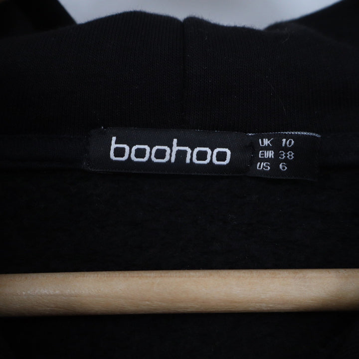Boohoo Womens Black Cropped Cargo Hoodie Sweatshirt Size 6 Cotton Official