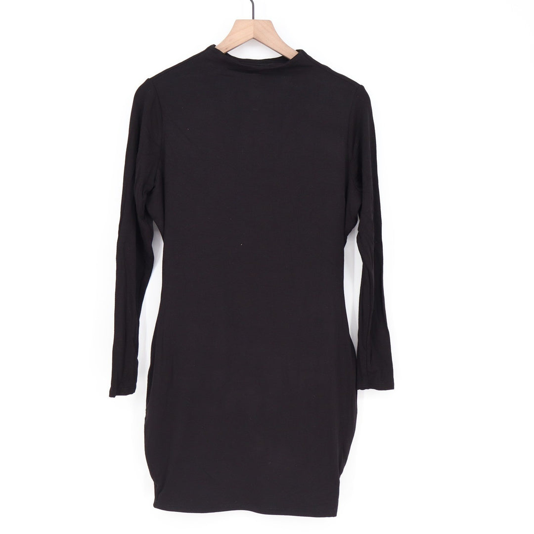 Naked Wardrobe Black Mock Neck Long Sleeve Mini Bodycon Dress 1X