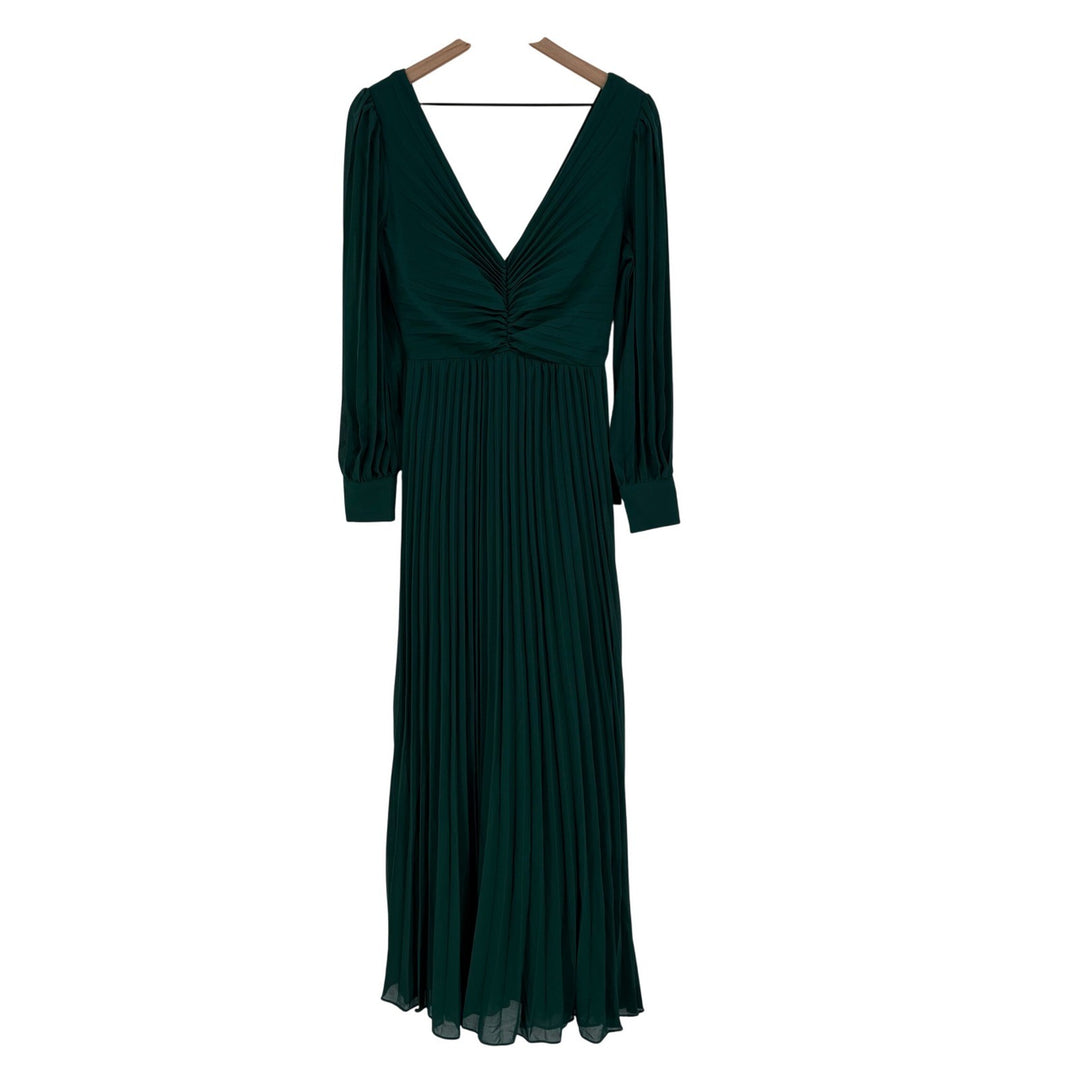 Lulus Sophisticated Grace Emerald Green Pleated Long Sleeve Maxi Dress Size S