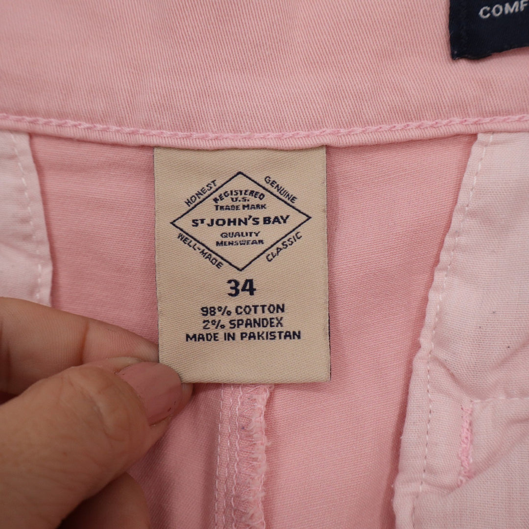 St Johns Bay Mens Pink Comfort Stretch Chino Shorts Size 34 Summer Flat Front