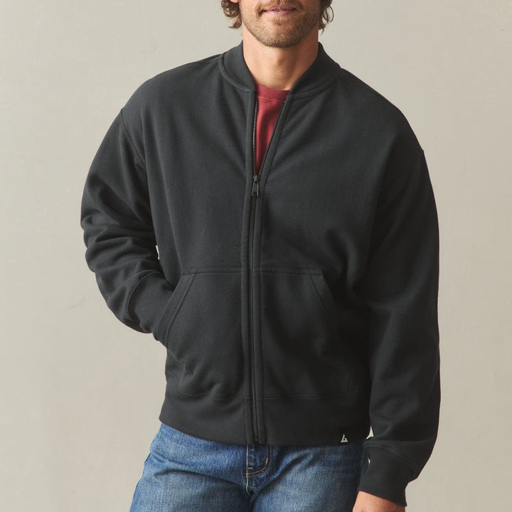 American Giant Bomber Jacket Mens Large Black Full Zip Cotton Ribbed Hem Outdoor
