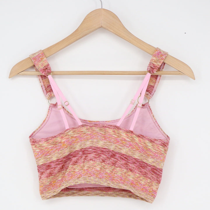 Aerie Pink Space Dye Knit Crop Top Adjustable Double Straps Gold Ring Size M