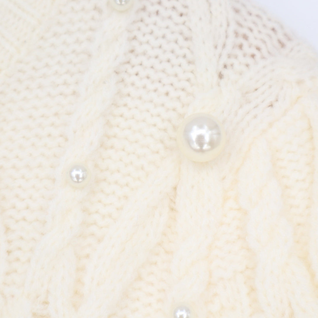 Stile Collection Ivory Faux Pearl Cable Knit Short Sleeve Sweater Large