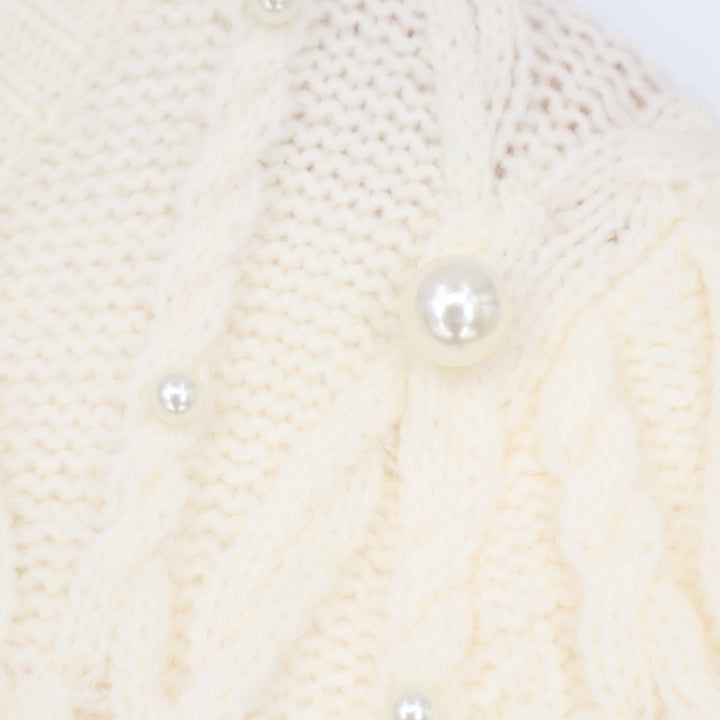 Stile Collection Ivory Faux Pearl Cable Knit Short Sleeve Sweater Large