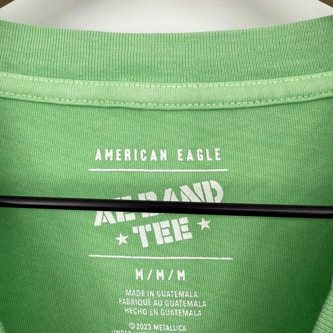 American Eagle x Metallica Graphic T-Shirt Skull Flower Flame Green Medium