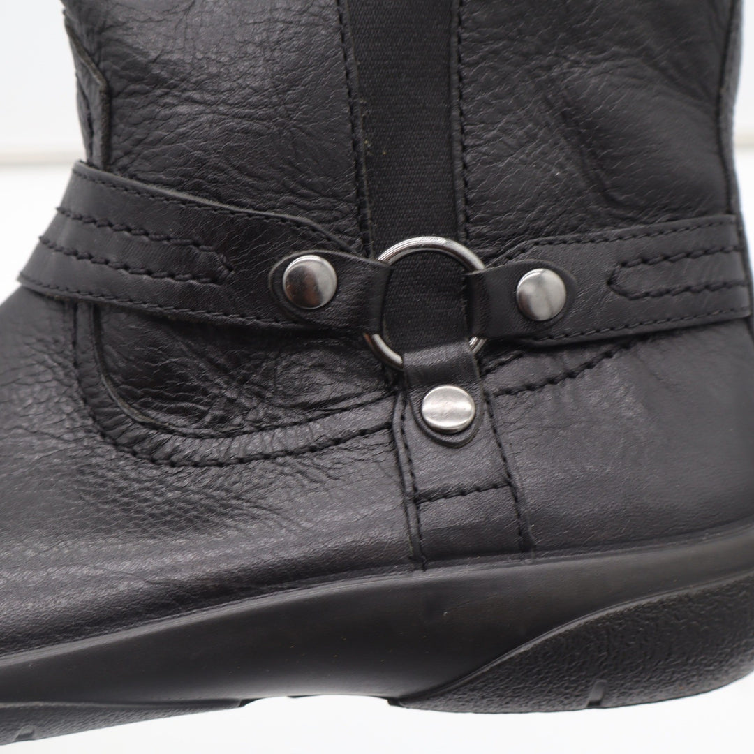 Abeo Zoey Black Leather Sheepskin Lined Harness Ankle Boots Womens 8