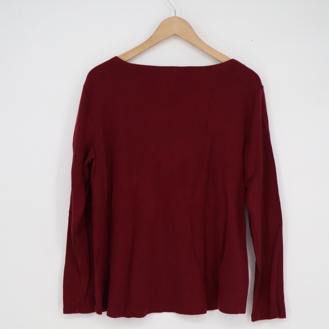 Croft & Barrow Womens Large Maroon Christmas Ornaments Long Sleeve Graphic Tee L