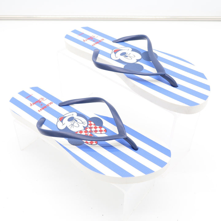 Old Navy x Disney Mickey Minnie Mouse Striped Flip Flops Blue White Mens Size 8