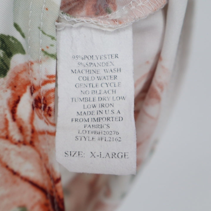 First Love Tank Top Womens XL White Rose Floral Stretch Round Neck Front Slit