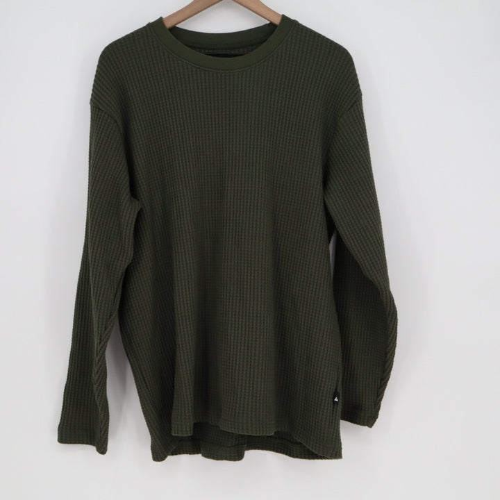 American Giant T-Shirt Mens XL Olive Green Waffle Knit Long Sleeve Crew Neck