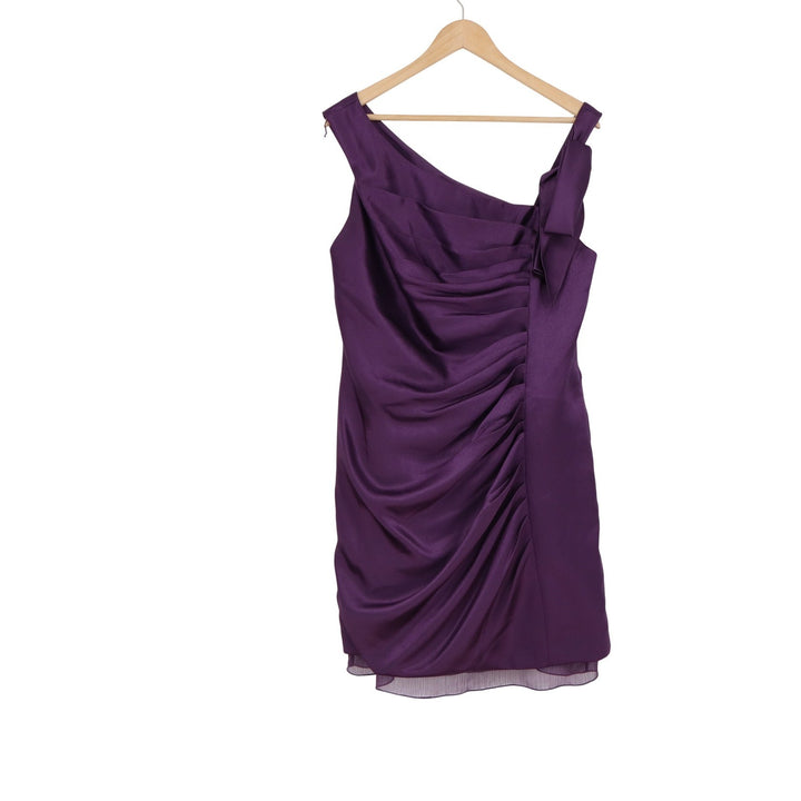White by Vera Wang Plum Purple One Shoulder Ruched Cocktail Dress Sz 14