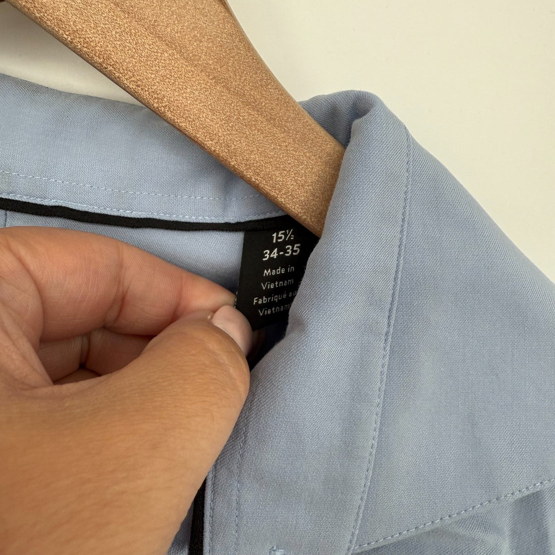 Nordstrom Tech Smart Dress Shirt Men 15.5 Blue Cotton Extra Trim Fit Barrel Cuff