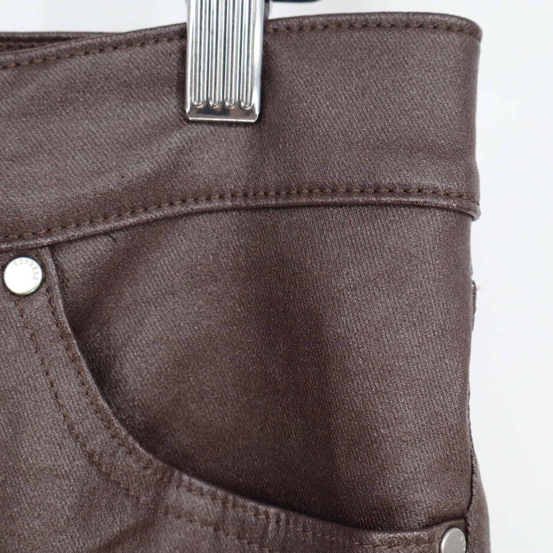 Express Skyscraper Mid Rise Brown Coated Split Hem Pants Womens 12R KLC4224