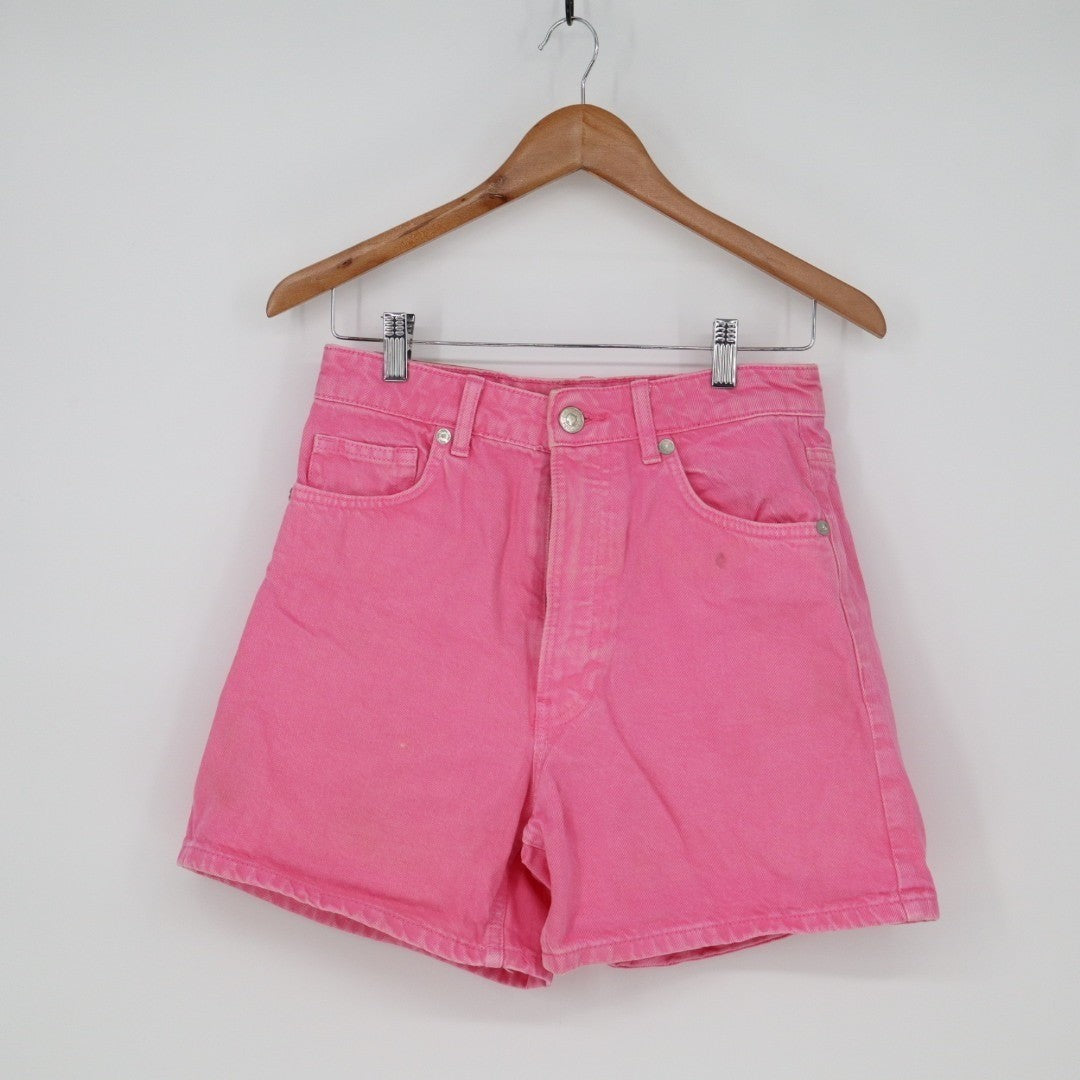 Zara Boyfriend Shorts Womens 6 Pink Denim Cotton High Waisted Button Fly Casual