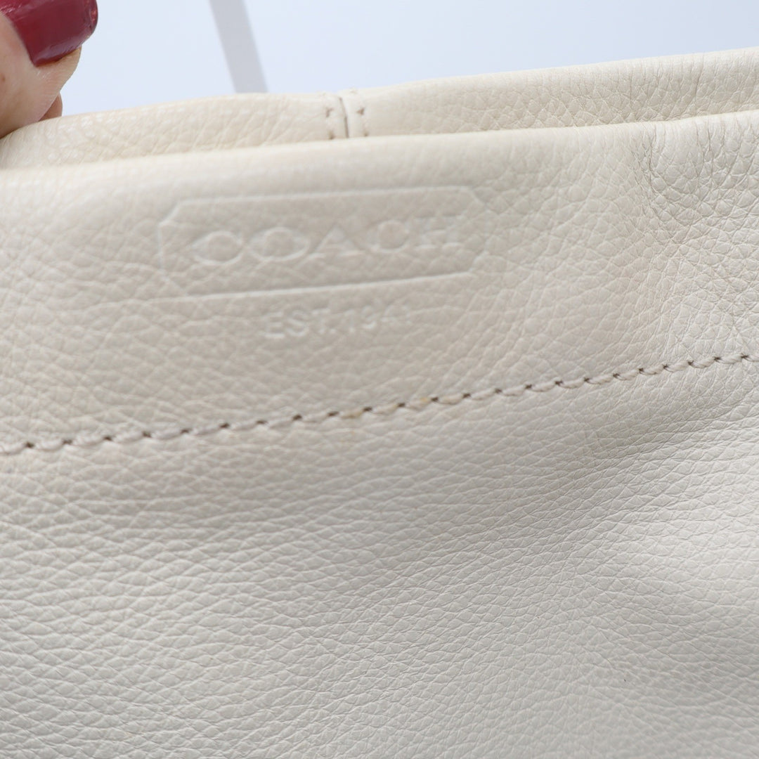 Coach Shoulder Bag Women's Hobo Cream Grey Pebbled Leather Studded Good