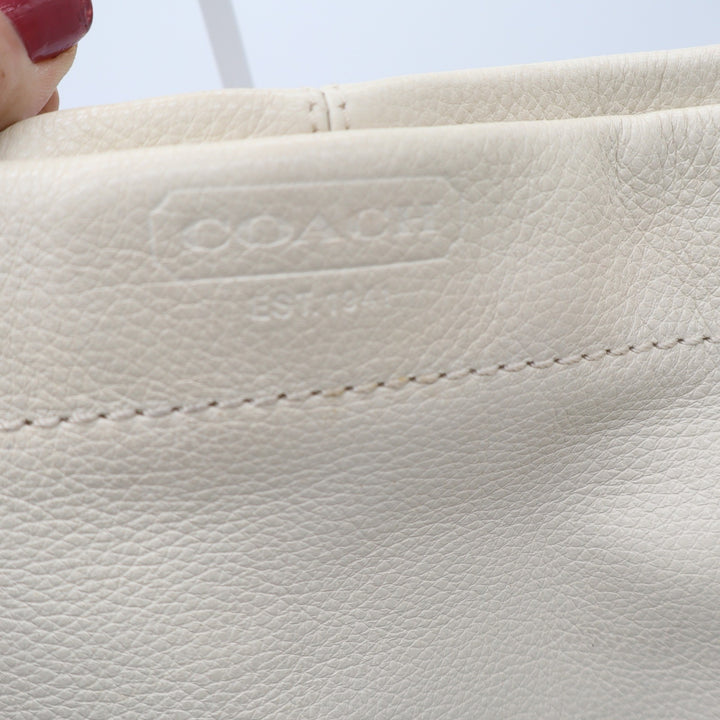 Coach Shoulder Bag Women's Hobo Cream Grey Pebbled Leather Studded Good