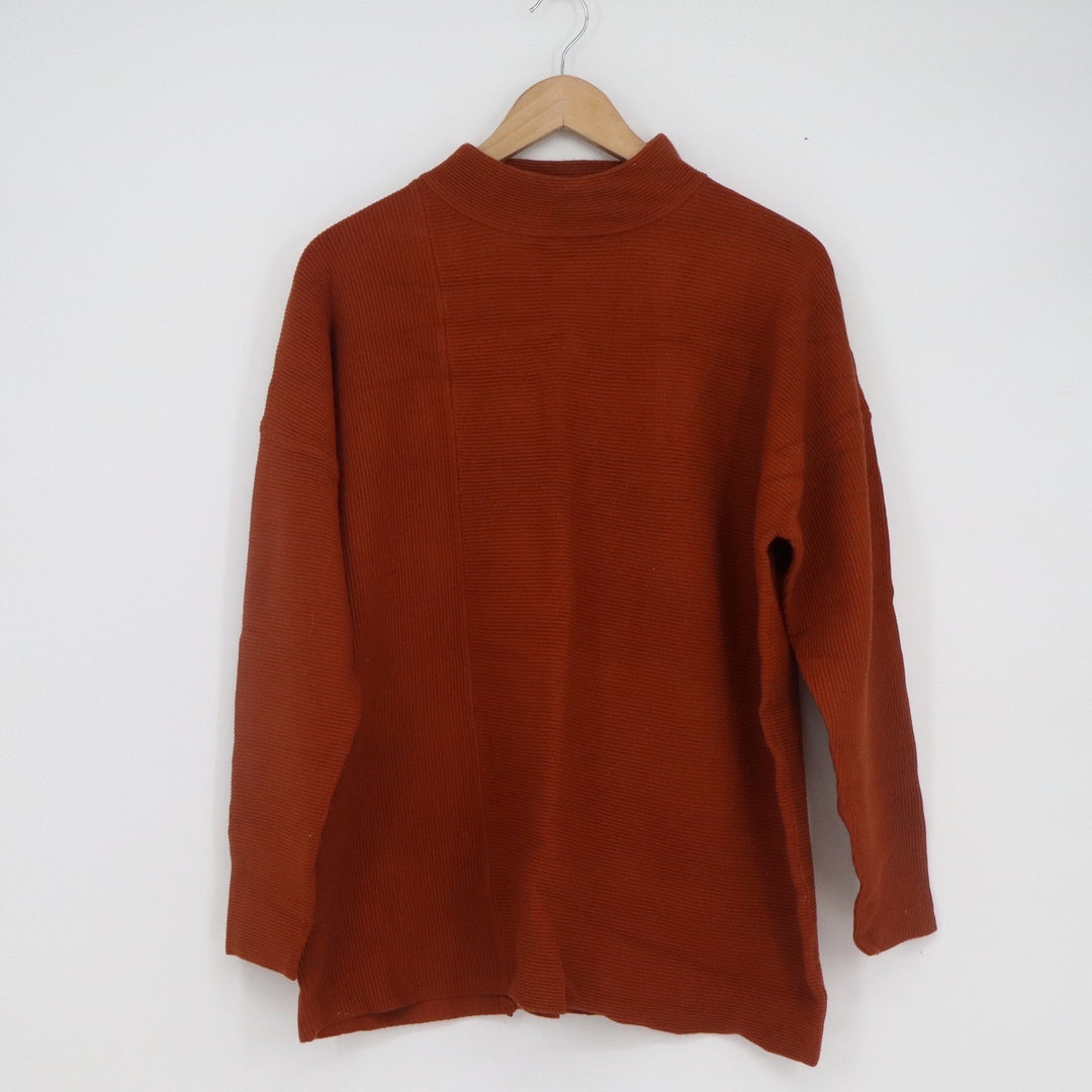 BTFBM Womens Mock Neck Ribbed Knit Sweater Rust Orange Oversized Pullover XL