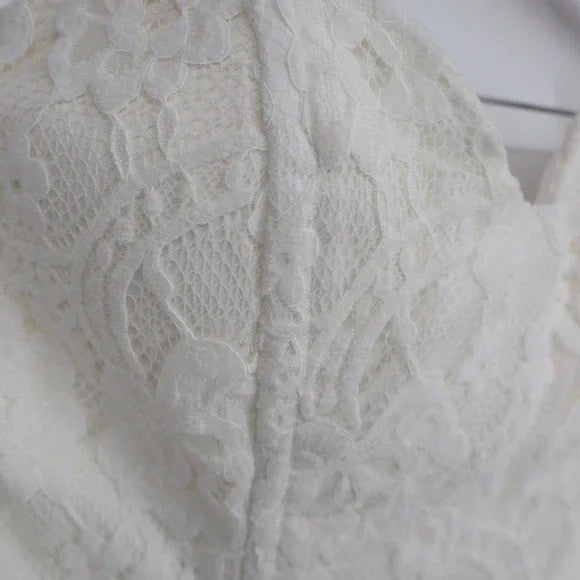 Off White Floral Lace Strapless Corset Crop Top Sweetheart M