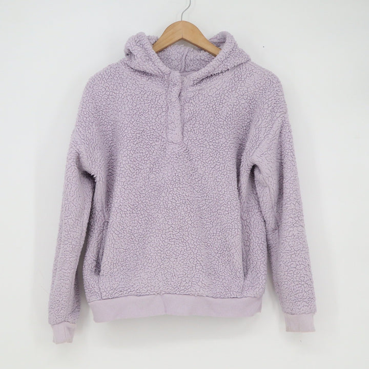 Lavender Purple Sherpa Fleece Quarter Snap Hoodie Pullover Fuzzy Teddy Jacket