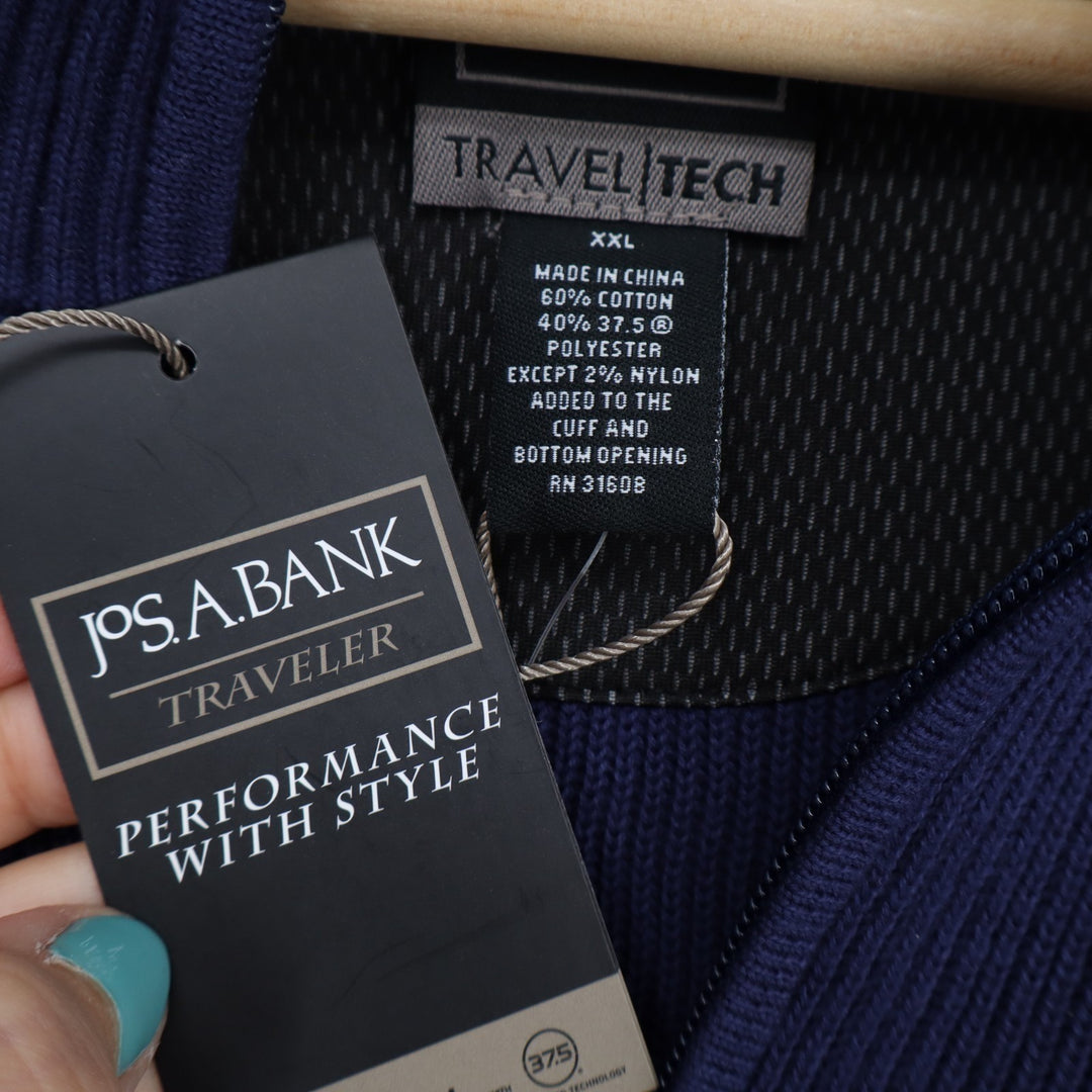Jos. A. Bank Travel Tech Sweater Mens 2XL Navy Ribbed Tight Knit Quarter Zip