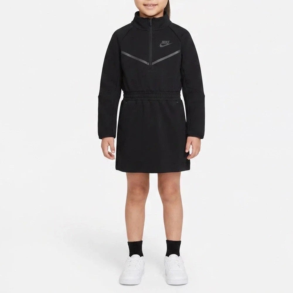 Nike Girls Tech Fleece Quarter Zip Dress Black 6X Long Sleeve Sporty