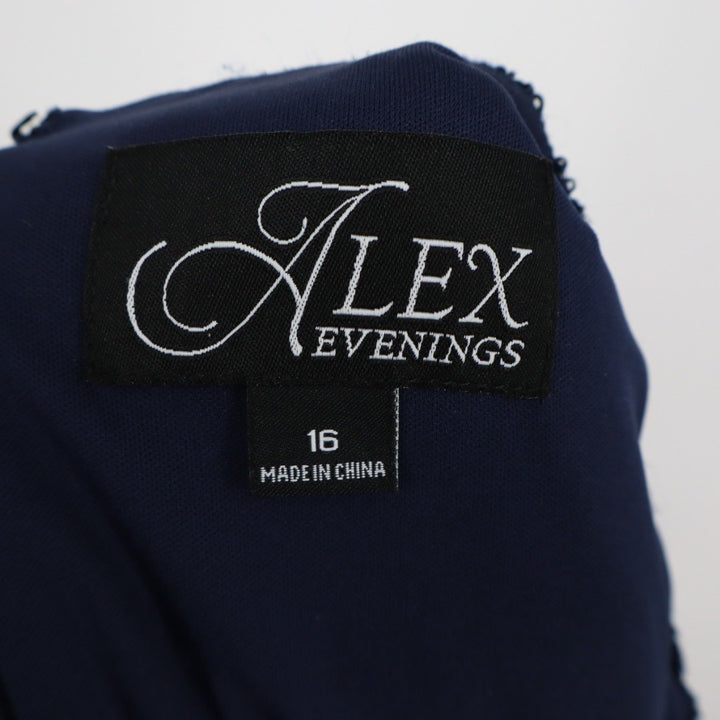 Alex Evenings Navy Blue Sequin Lace Evening Gown Size 16