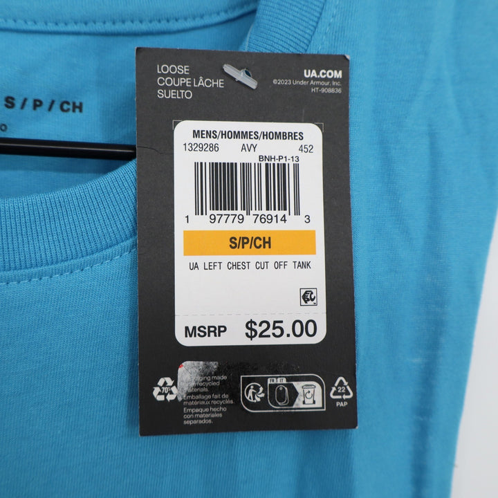 Under Armour Mens Left Chest Cut Off Tank Blue Muscle Tee Small