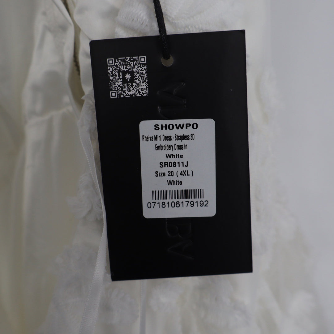 Showpo Angel Biba Rheiva White 3D Floral Embroidery Strapless Mini Dress 20 4XL