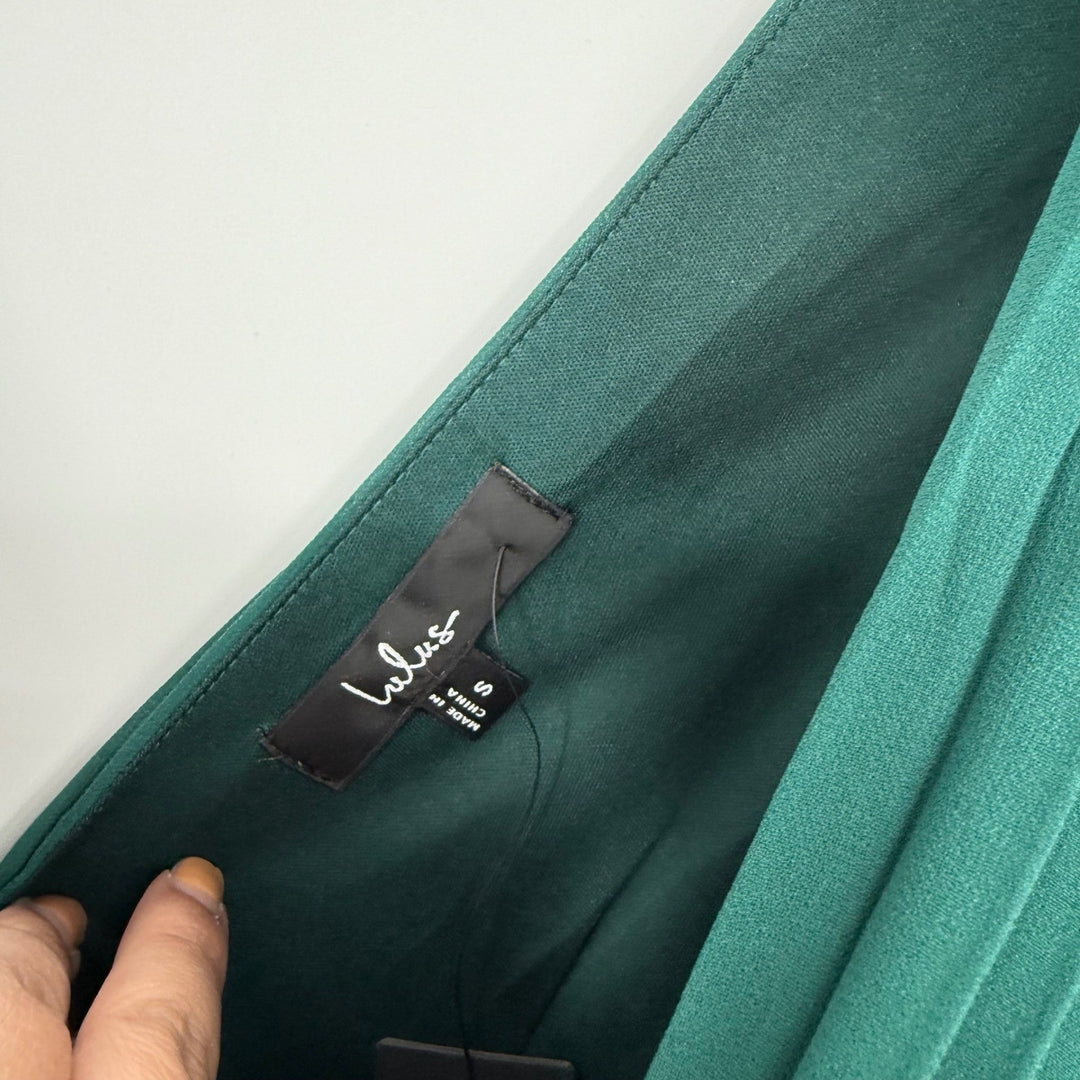 Lulus Sophisticated Grace Emerald Green Pleated Long Sleeve Maxi Dress Size S