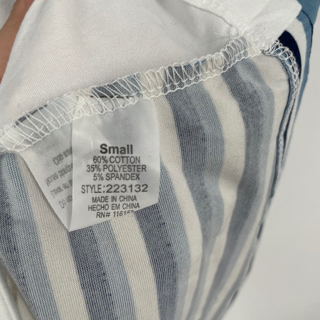 Poof! Womens Striped Racerback Tank Top Size Small White Blue