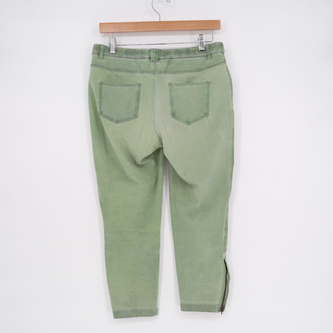 Marrakech Capri Pants Womens 28 Olive Green Cotton Ankle Zip Pockets Stretch