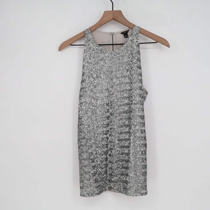 Ann Taylor Womens Sequined Tank Top Silver Size S Zipper Back