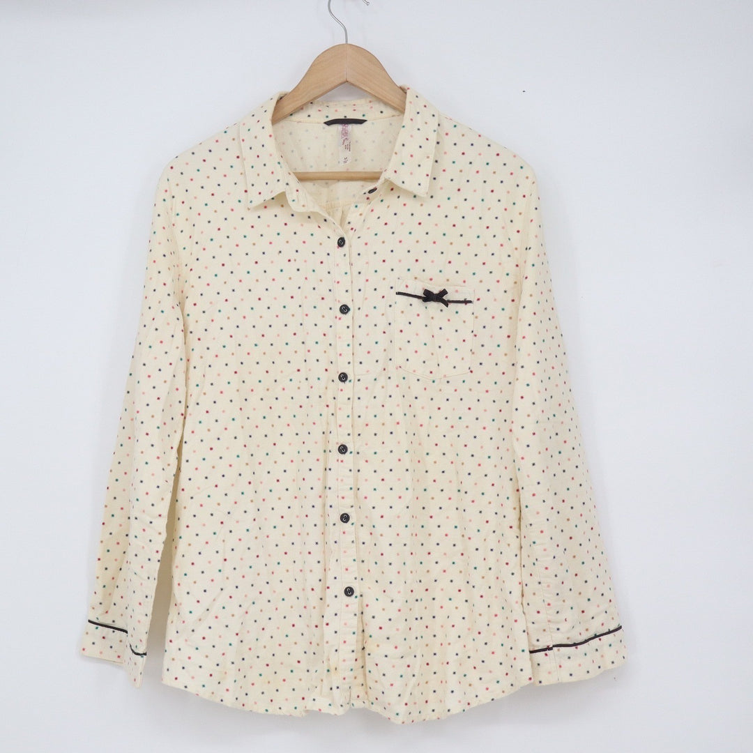 Gilligan & O'Malley Womens Medium Cotton Pajama Set Cream Starburst Print PJ 2pc