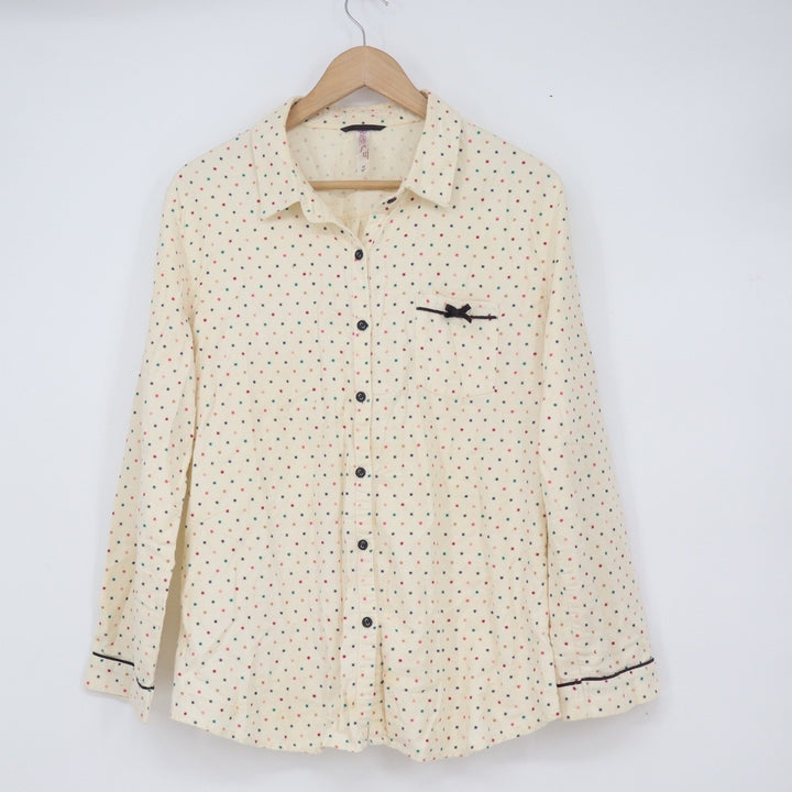 Gilligan & O'Malley Womens Medium Cotton Pajama Set Cream Starburst Print PJ 2pc