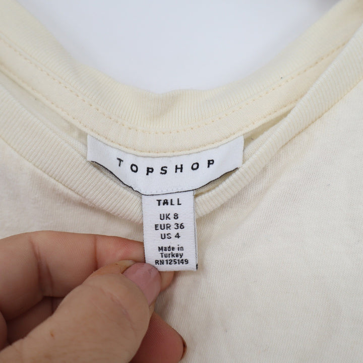 Topshop Cream Embroidered Zebra Cotton T-Shirt Tall Size 4 US