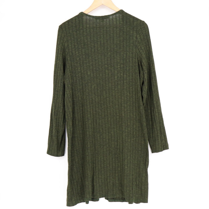 Apt. 9 Cardigan Sweater Womens Large Olive Stretch Ribbed Knitted Open Front