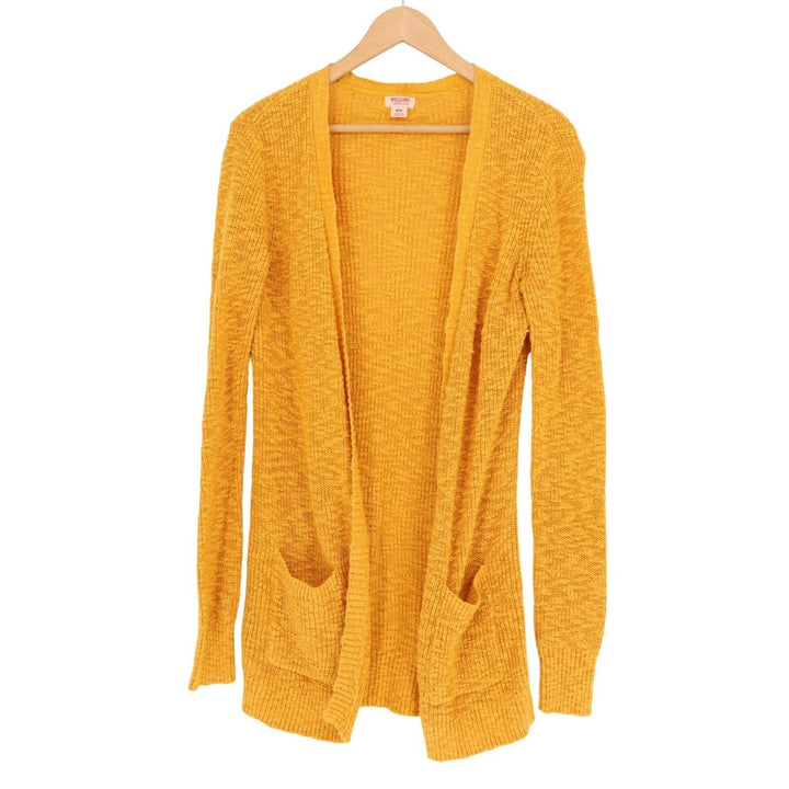 Mossimo Supply Cardigan Sweater Womens M Yellow Cotton Patch Pockets Open Front
