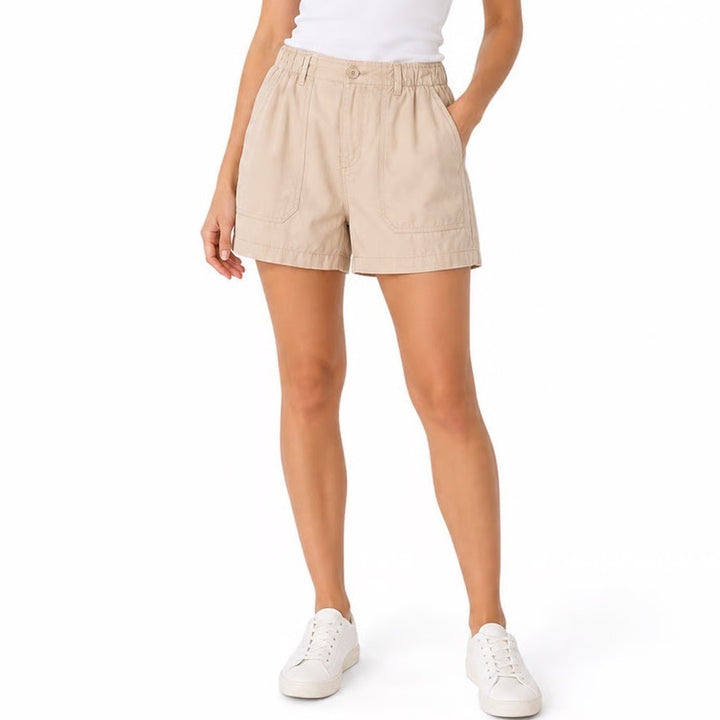 Sanctuary Women's Beige Lyocell Utility Shorts Size M Elastic Waist