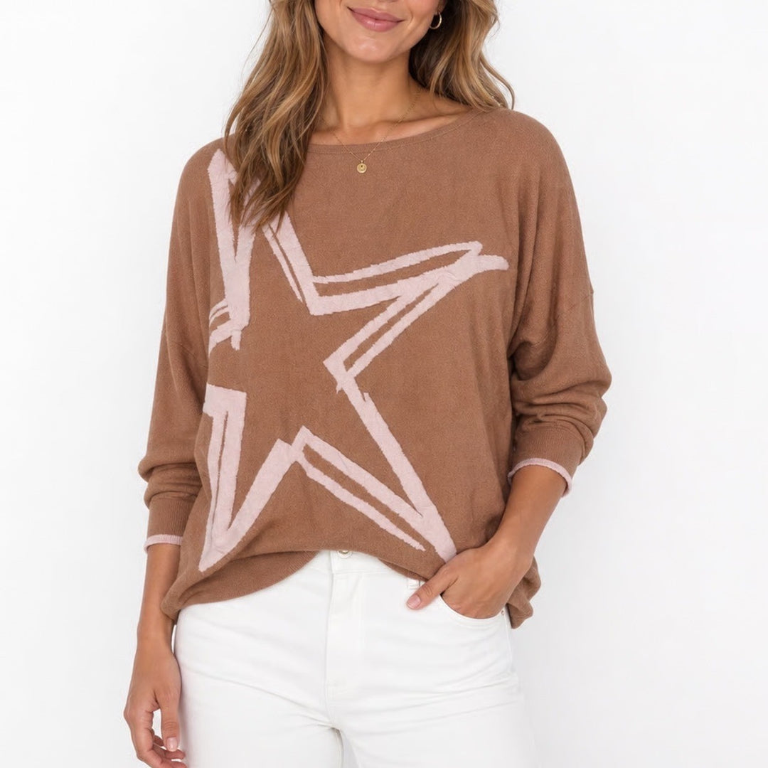 Banana Republic Womens Brown Pink Star Intarsia Knit Dolman Sleeve Sweater 1X