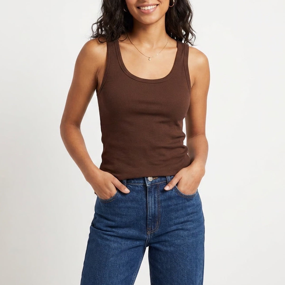 Banana Republic Womens Ribbed Scoop Neck Tank Top Brown Size M Cotton Blend