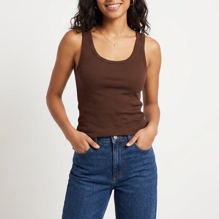 Banana Republic Womens Ribbed Scoop Neck Tank Top Brown Size M Cotton Blend